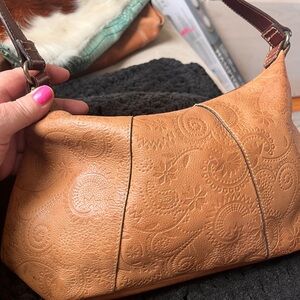 Fossil Original Embossed Tan Leather Shoulder Bag